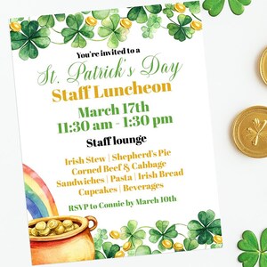 Editable St Patrick's Day Staff Luncheon Flyer Template, Printable St ...