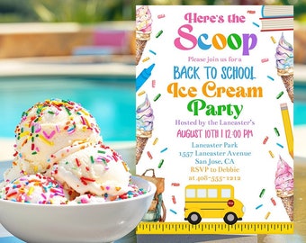 Editable Ice Cream Back To School Invitation Template, Printable End Of Summer Classroom Party Invite, Ice Cream Social Invite, Corjl