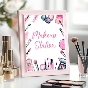 Makeup Party Makeup Station Sign Spa & Pamper Party Decor Printable Glam Station Table Sign Instant Download Girls Birthday Party SPPP