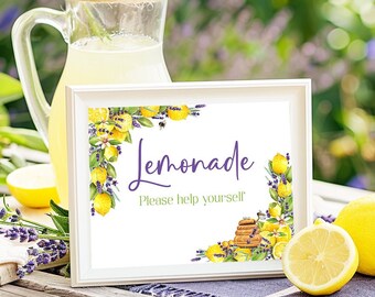 Lemon and Lavender Lemonade Sign Lemon Bridal Shower Lavender and Honey Wedding Shower Lemon Baby Shower Main Squeeze  Printable LLHB