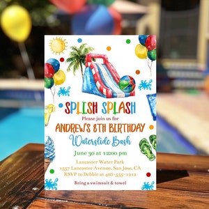 Editable Boys Waterslide Invitation Template Waterpark Birthday Party Invite Printable Summer Birthday Party Water Slide Party Corjl