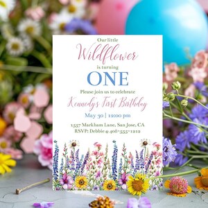 Editable Wildflower 1st Birthday Invitation Template Printable Bohemian First Birthday Party Invitation Floral Birthday Invite Corjl