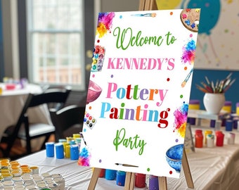 Editable Pottery Painting Party Welcome Sign Template Printable Pottery Party Decorations Art Party Birthday Party Sign Girls Party Corjl