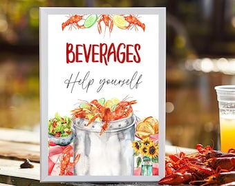 Printable Crawfish Boil Beverages Sign Crawfish Boil Party Decorations Crawfish Dinner Table Sign Crawfish Party Decor Instant Download CBRP