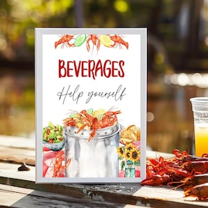 Afdrukbare langoesten koken dranken teken Langoesten koken Feestdecoraties Langoesten diner tafelbord Langoesten Party Decor Instant Download CBRP