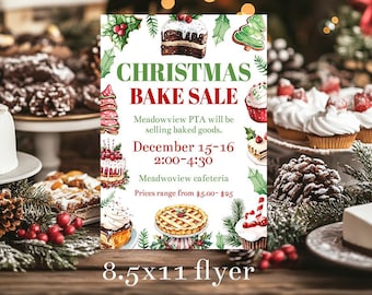 Weihnachtsbackverkauf-Flyervorlage, bearbeitbare Ferienschule oder Kirchen-Spendenaktion, Keksverkauf, druckbare Dessertverkauf 8,5x11-Flyer, Corjl |