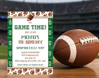 Fußball-Geburtstags-Einladungsvorlage Bearbeitbare Fußballparty einladen Druckbare Jungen Sport-Geburtstagsfeier Spielzeit Touchdown Tailgate Corjl