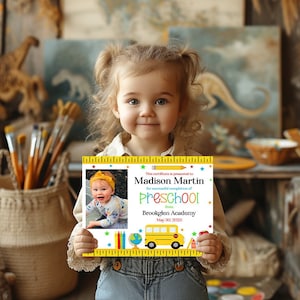 Editable Preschool Certificate, Printable Diploma, Pre-K Graduation Sign, Preschool Photo Memory Book Sign, Last Day of Preschool, Corjl