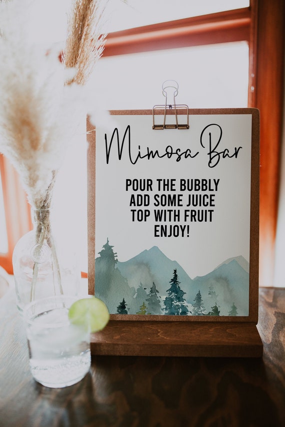 Rustic Bridal Shower Mimosa Bar Sign, Mountain Wedding, Bridal Shower Decorations, Forest Wedding, Bridal Shower Sign, Printable Sign, MFBW Il_570xn