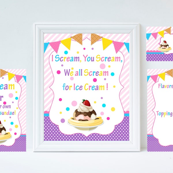 Girl Ice Cream Bar Sign/Ice Cream Sundae Bar Sign/Ice Cream Party/Ice Cream Social Sign/Ice Cream Tent Cards/Instant Download