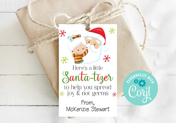 Editable Christmas Tags, Santa-tizer, Hand Sanitizer Tag, Tag for Teacher, Tag for Friend, Gift for Teacher, Santa Tag, Corjl, Printable Il_570xn