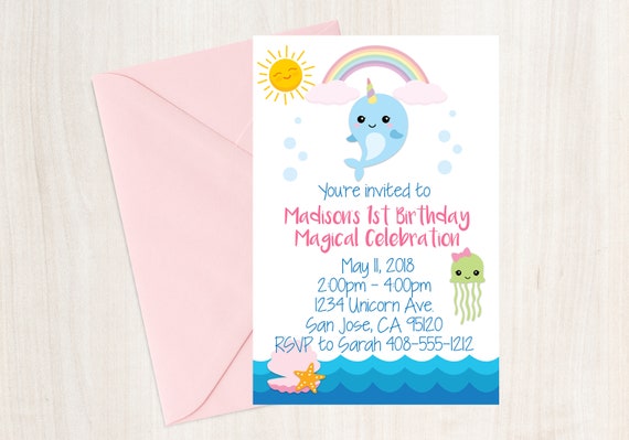 Narwhal Birthday Invitation, Narwhal Birthday, Narwhal, Narwhal Party, Birthday Invitation, Narwhal Invite, Whale Unicorn, Unicorn Sea Il_570xn
