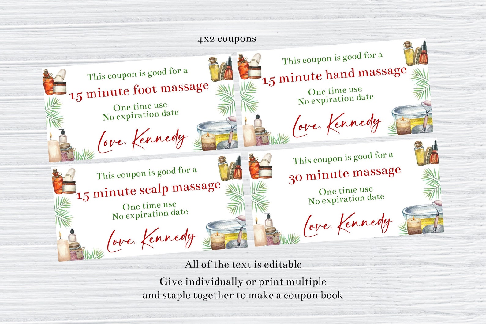 Editable Spa Coupon Template Printable Coupon Book Etsy