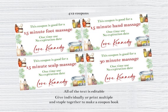 Editable Spa Coupon Template, Printable Coupon Book, Personalized Gift, Coupon Vouchers, Christmas Coupons, Inexpensive Gifts, Corjl Il_570xn