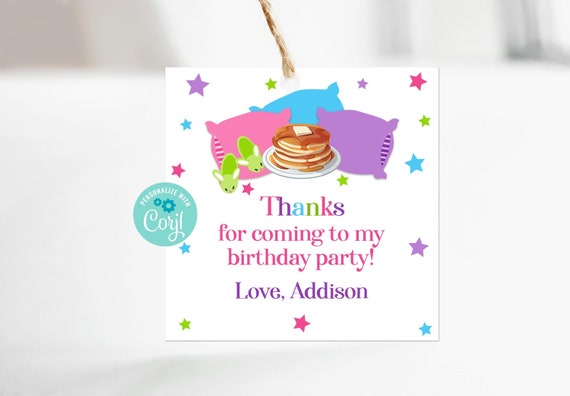 Editable Pancakes and Pajamas Favor Tag, Thank You Tag, Pajama Party, Slumber Party, Pancake Party, Sleepover, Girls Birthday, Corjl, PANB Il_570xn