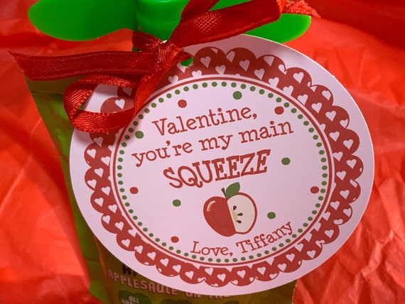 Valentine, You're My Main Squeeze Valentine's Day Tag, Applesauce Valentine Tag, Valentines for School, Kids Valentines, Applesauce Tag Il_570xn