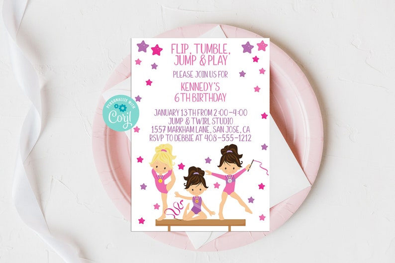 Printable Gymnastics Birthday Invitation Template Editable - Etsy