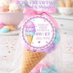 Ice Cream Party Favor Tags, Sweet Birthday Thank You, Printed & Shipped PPBT