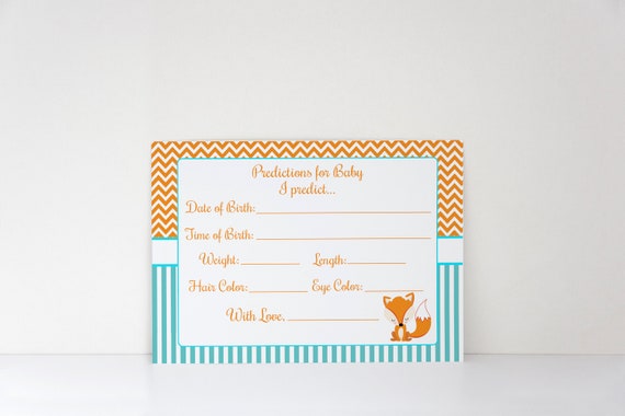 Baby Prediction Card, Predictions For Baby, Fox Baby Shower, Woodland Shower, Baby Shower Game ,Instant Download, Printable, Advice Card Il_570xn
