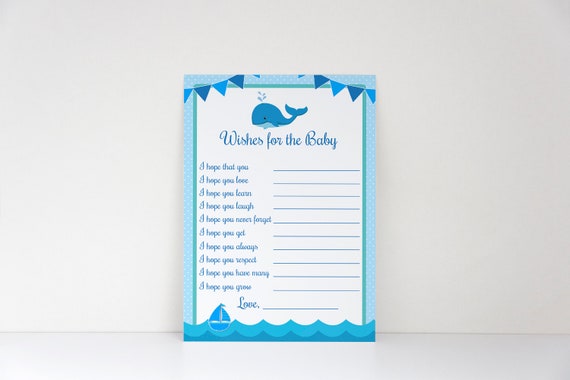 Whale Baby Shower Wishes for Baby, Whale Baby Shower, Nautical Wishes for Baby, Baby Boy, Instant Download Il_570xn