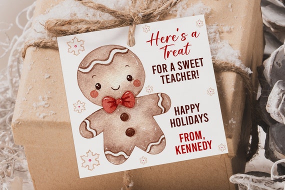 Printable Gingerbread Teacher Treat Tag Teacher Christmas Gift Tag Teacher Gift Editable Gingerbread Christmas Gift Tags School Tags Corjl Il_570xn