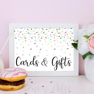 Cards and Gifts Sign, Sprinkle Baby Shower, Donut Party, Donut Baby Shower, Sprinkle Sign, Sprinkle Decorations, Baby Shower, Girl Shower