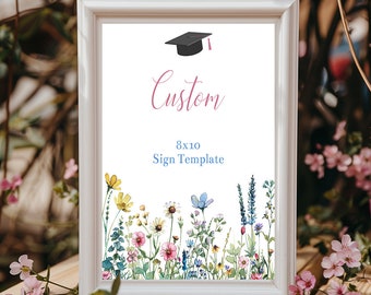 Editable Wildflower Graduation Custom Sign Template Printable Nature Grad Party Personalized Floral Graduation Decor Table Signs Corjl