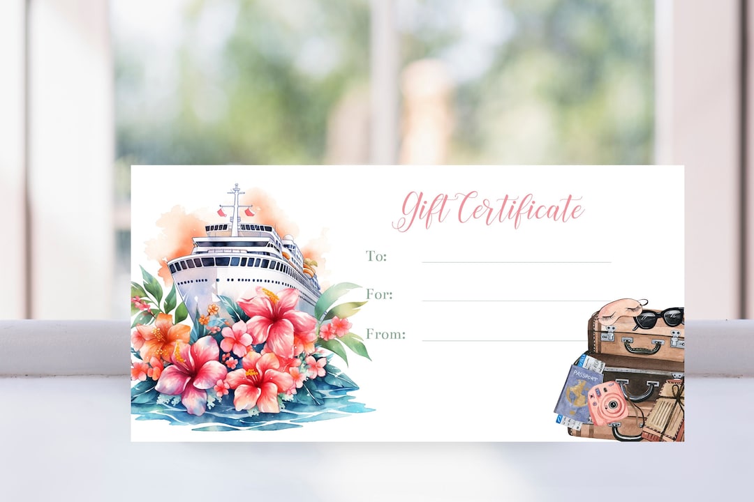 Printable Tropical Cruise Gift Certificate Template, Cruise Ship