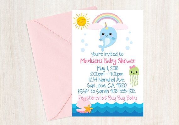 narwhal baby shower invitations