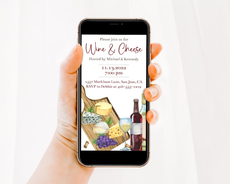 Wine and Cheese Digital Invitation Text or Email Wine Party Evite Edit Text With Corjl Bachelorette Wine Electronic Invitation Corjl WCGT image 1