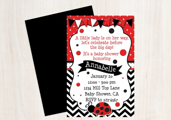 Biedronka Baby Shower Zaproszenie Biedronka Czerwony I Czarny Etsy