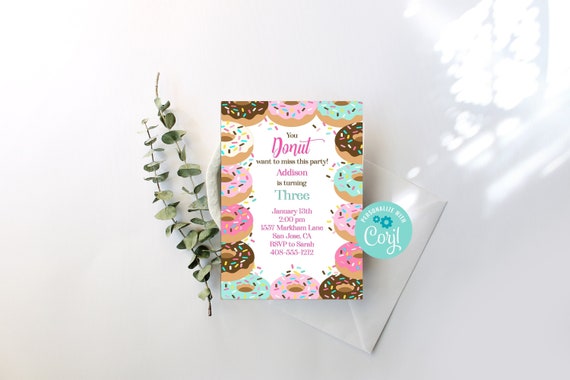 Editable Donut Party Invitation, Donut Birthday Invitation Template ...
