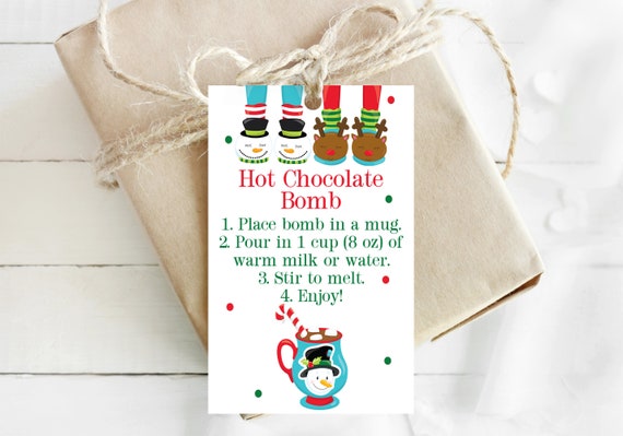 Hot Chocolate Bomb Tag, Cocoa Instructions Tag, Christmas Gift, Hot Cocoa Party, Printable Tags, Christmas Party Decorations, Instant Il_570xn