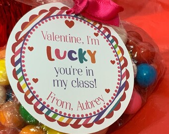 Printable Valentines, Valentine I'm Lucky you're in my class, Colorful Valentines, Classroom Valentines, Valentine Tags, School Valentine