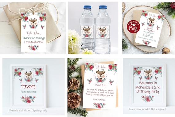 Editable Birthday Party Bundle, Reindeer Birthday, Winter Party, Christmas Birthday, Invitation, Welcome Sign, Party Set, Corjl, RDBP Il_570xn