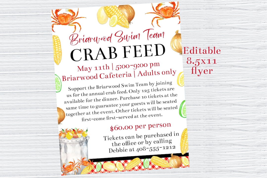 Editable Crab Feed Dinner Flyer Template, Printable Crab Boil
