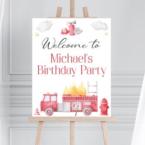 Firetruck Birthday Party Bundle, Editable Fireman Party Set, Fire Truck Birthday Party Invitation and Decorations, Firefighter, Corjl FWBP image 5