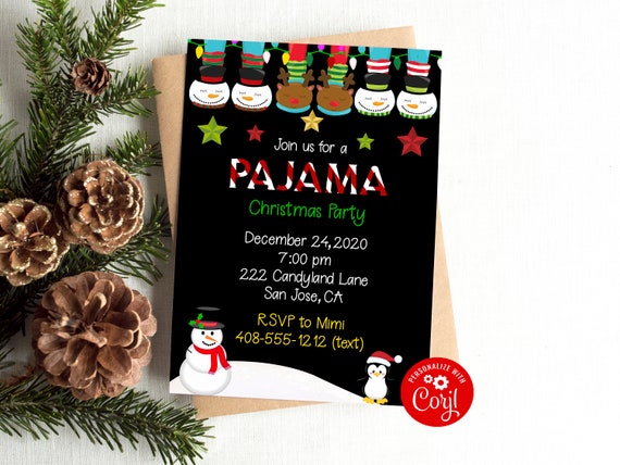 Editable Pajama Party Invitation, Christmas Pajama Party, Pajama Party Invite, PJ Party, Christmas Eve Sleepover, Corjl, Printable, PJCP Il_570xn