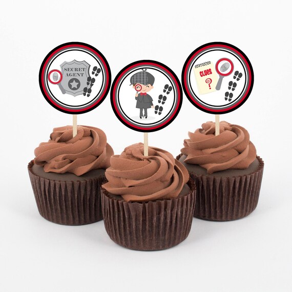 Detective Cupcake, Spy Cupcake, Secret Agent Birthday, Cupcake Toppers, Spy Cupcake Topper, Spy Birthday Party, Detective Birthday, Instant Il_570xn