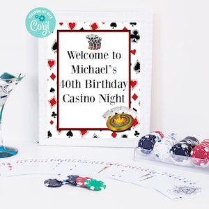 Cartello di Las Vegas, Festa al casinò, Cartello di benvenuto al casinò, Serata di poker, Compleanno al casinò, Gioco d'azzardo, 40° compleanno al casinò, 50° compleanno, Qualsiasi età, Istantaneo, CAS