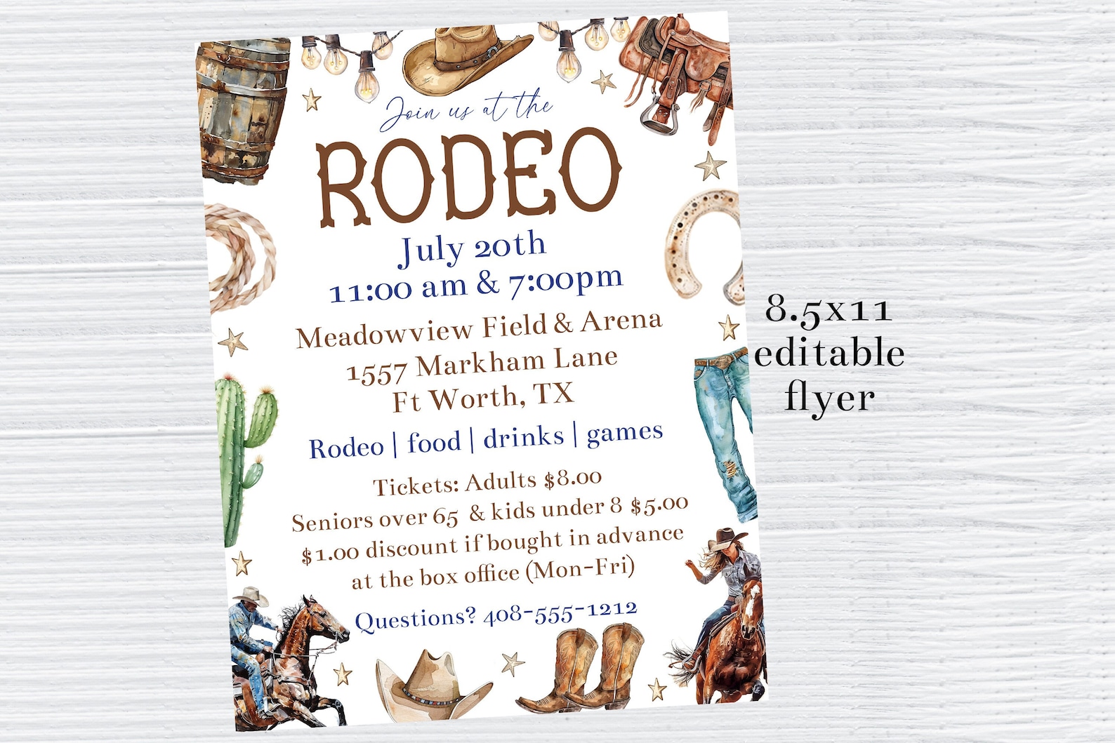 Printable Checklist Rodeo Editable Rodeo Flyer Template, Western Dance or Event, Cowboy or ...