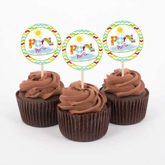 Pool Party Cupcake Toppers, Digital Download, Instant Download, Swim Party, Summer Party, Pool Party Decorations, Printable Pool Party Il_570xn