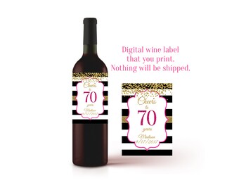 70th Birthday, Wine Label, 70th Birthday Gift, 70th, Wine Bottle Label, Champagne Label 70th Birthday Ideas, 70 Year Old Gift, Printable