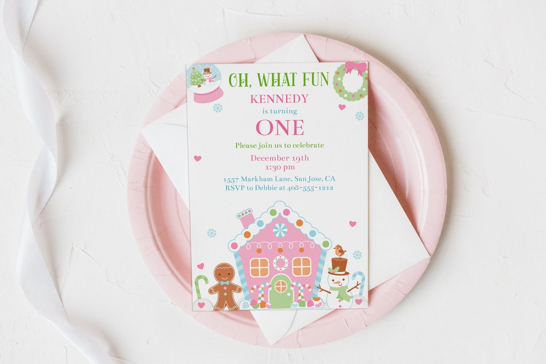 Editable Gingerbread House Christmas Birthday Invitation Template ...