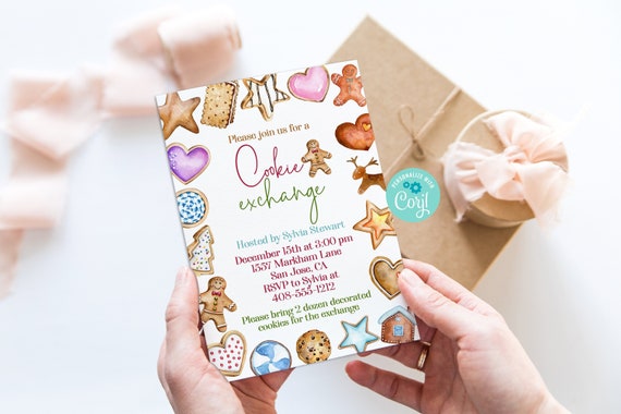 Editable Cookie Exchange Invitation Template, Cookie Swap, Christmas Party, Cookie Decorating, Cookie Party, Christmas Cookies, Corjl, COCE Il_570xn