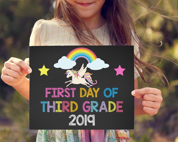 First Day of Third Grade School Sign, Rainbow Unicorn School Sign, 1st Day of School Sign, Chalkboard School, School Prop, Third Grade Sign Il_570xn