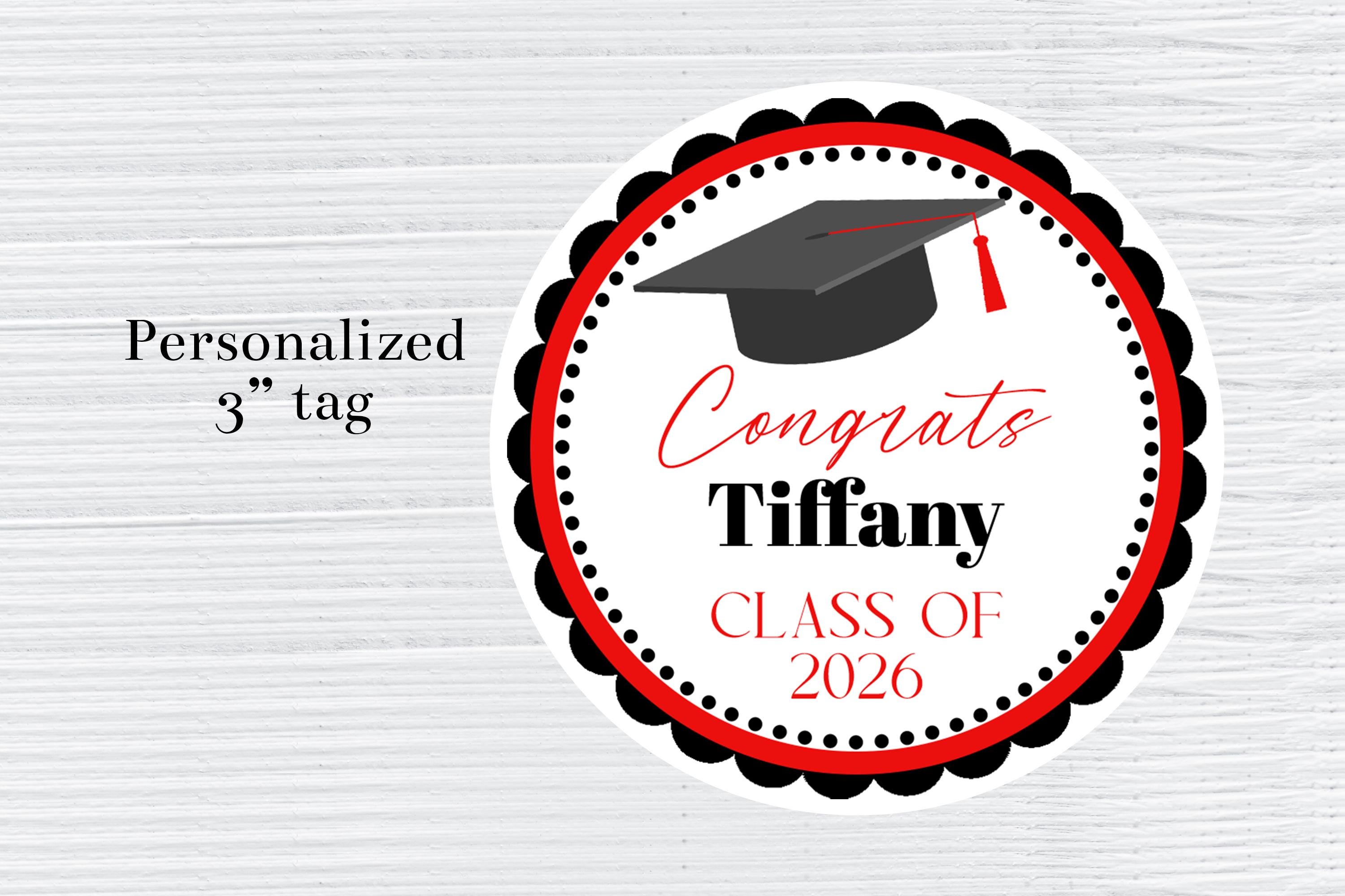 Custom Red Black Graduation Favor Tags | Class of 2026 Party Circles ...