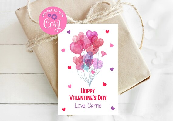 Editable balloon valentine tag printable valentines corjl instant 