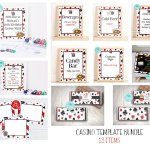 Modèles modifiables de bundle de fête de casino, décorations de fête d'anniversaire de casino, fête de casino imprimable, soirée casino, soirée poker, Corjl, CAS image 1