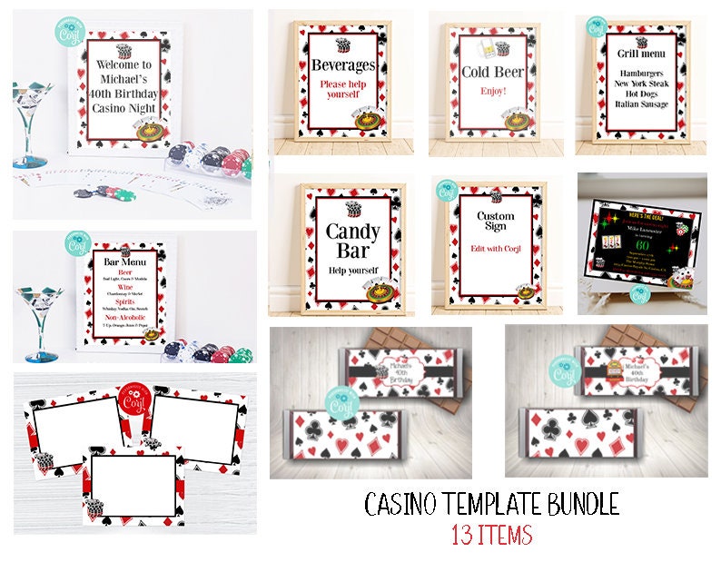 Editable Casino Party Bundle Templates, Casino Birthday Party Decorations, Printable Casino Party, Casino Night, Poker Night, Corjl, CAS 画像 1